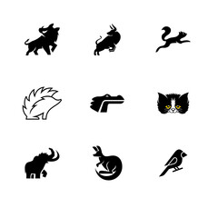 Collection of Animals in Black and White Illustration Style