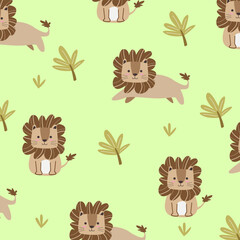 pattern seamless vector cartoon design of lions for fullprint fabric kids apparel
