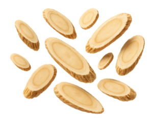 Dried sliced astragalus root on.