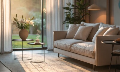 Sunrise living room, light beige couch