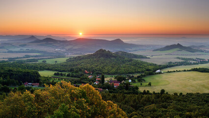 Golden Light over Autumn Hills in Czech Central Mountains Peaceful Countryside
