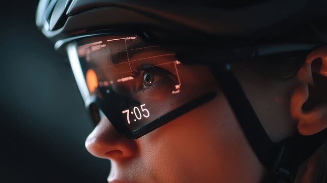 Smart helmet showing realtime riding stats through eye overlay - Powered by Adobe
