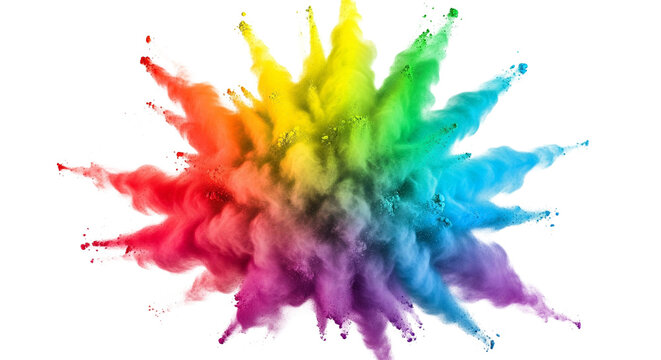 Regenbogen-Farbpulver-Explosion auf transparenten  Hintergrund, PNG