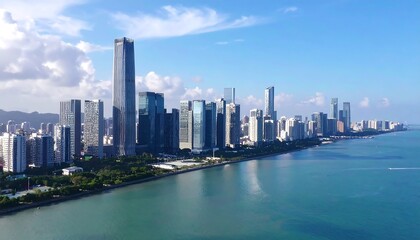 Fototapeta premium Coastal cityscape aerial view