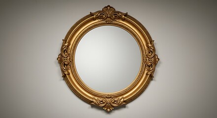 Obraz premium Elegant Gold Ornate Round Mirror Frame Decorative Wall Accent