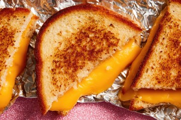 Melted cheese on toasted bread, foil wrap