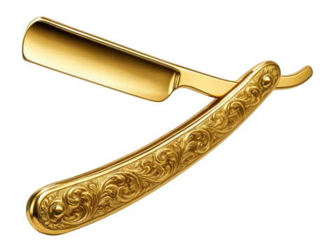 Gold ornate straight razor barber tool for luxury shaving.