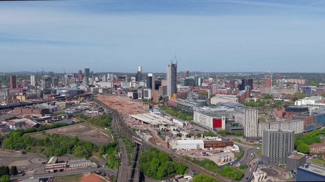 Aerial view of Birmingham HS2 cityscape skyline