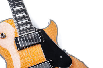 Electric guitar with natural pattern isolated on white background.