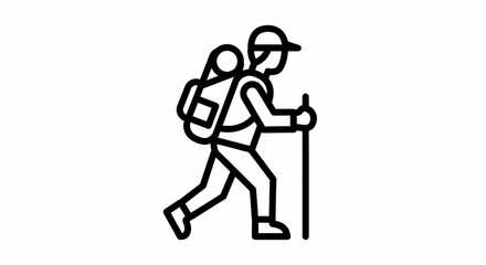 Obraz premium Vector icon of a parent hiking with a baby in a carrier backpack, symbolizing family adventure and outdoor trekking.