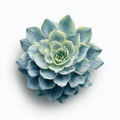 Atop a stark white background, a detailed overhead shot reveals a rosette succulent, its numerous fleshy, blue-green leaves spiraling inward to a central point.  Soft shadows are subtly cast beneath