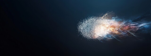 Abstract Fingerprint Design with Colorful Light Trails on Dark Background