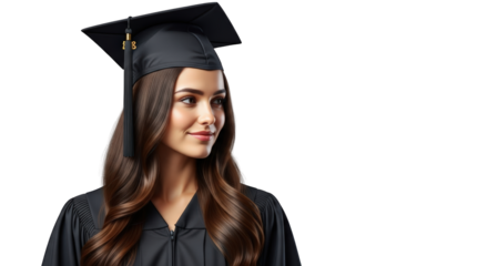 Young Woman in Graduation Cap and Gown 2 graduate student education achievement success academic ceremony commencement diploma degree university college