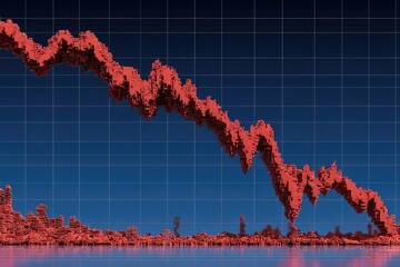 Red, rocky graph plummeting.  Dark blue grid