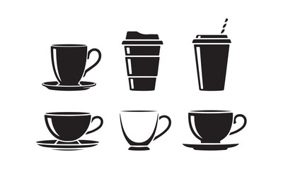 Obraz premium Coffee Cup Icon Set – Black and White Beverage Silhouettes