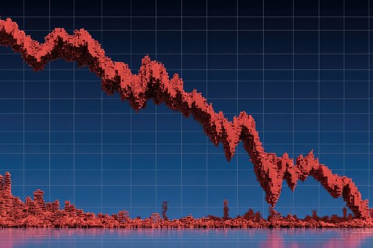 Red, rocky graph plummeting.  Dark blue grid