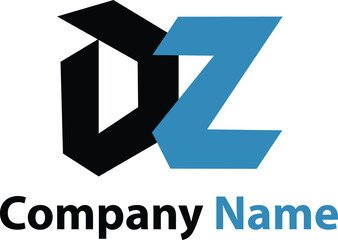 DZ Logo Template Masculine Esports Modern Geometric Letter Abstract Logotype Simple Minimalistic Design Initials Brand Business Company Tech Creative Corporate Branding Black Blue Idea Concept Symbol 