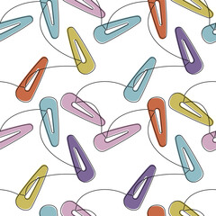 Hand drawn seamless pattern vector. Snap hair clips outline backdrop. Continuous line drawing illustration. Fashion wallpaper, beauty background, fabric, textile, wrapping paper print.