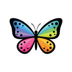 Colorful butterfly with rainbow wings and black dots, summer, nature, insect, diversity, freedom, beauty