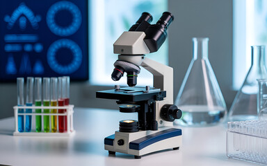 Modern Microscope in Scientific Laboratory for Research and Analysis" microscope in laboratory   