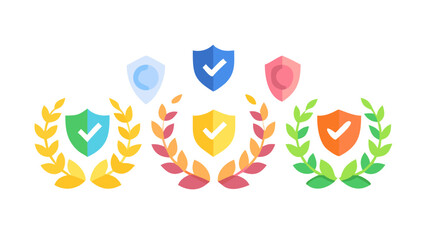 Naklejka premium Verification security shield laurel wreath success guarantee protection safety assurance quality best award