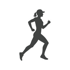 Silhouette of a young woman in cap jogging, running, exercising, fitness, healthy lifestyle, marathon