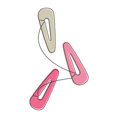 Hand drawn snap hair clips vector. One line continuous drawing. Linear silhouette, minimal fashion icon, beauty fashion print, banner, card, poster, brochure, doodle illustration, shop sign, logo.