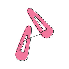 Hand drawn snap hair clips vector. One line continuous drawing. Linear silhouette, minimal fashion icon, beauty fashion print, banner, card, poster, brochure, doodle illustration, shop sign, logo.
