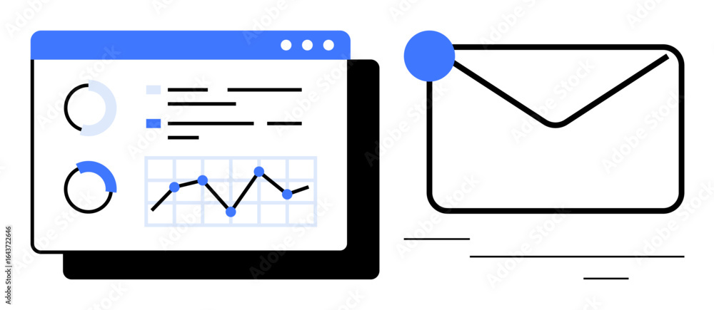 Aufkleber open dashboard with charts and analytics next to an envelope representing email. ideal for data visu