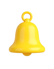 3D alarm bell icon with shiny surface. Cartoon plastic rendering on transparent background and white background 