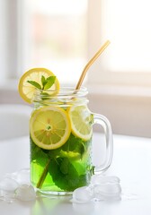Refreshing summer cooler: Lemon and mint infused beverage providing a burst of tangy zest