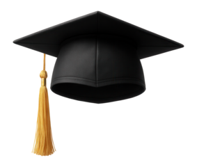 Black graduation cap with gold tassel.