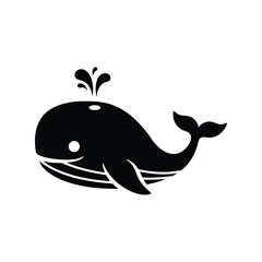 Cute Cartoon Whale Vector, Happy Black and White Spouting Water Illustration