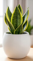Serene snake plant in a contemporary pot bringing a touch of nature indoors