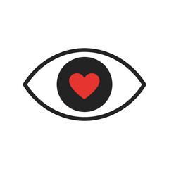 Human Eye with Red Heart Pupil Icon, Love and Vision Concept, Medical Graphic