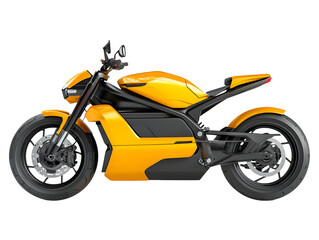 Obraz premium Striking yellow electric motorcycle with a sleek modern design showcasing its powerful frame and advanced technology isolated on transparent background