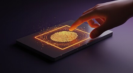 Hand Activating Luminous Fingerprint Scanner on a Digital Tablet