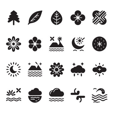 Collection of nature and weather related glyphs in a vector format icon set