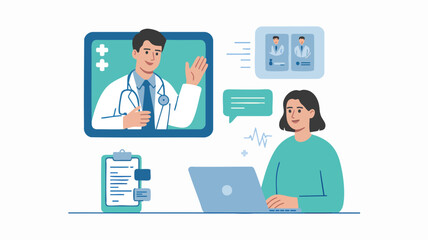 Telehealth & Online Doctor — Flat Vector Illustration