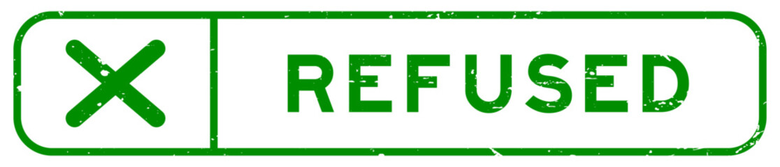 Fototapeta premium Grunge green refused word with wrong check mark icon square rubber seal stamp on white background