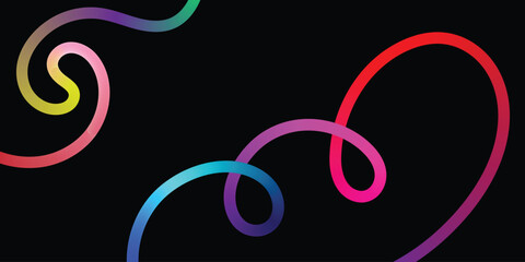 Obraz premium Vibrant Abstract Lines Intertwining on a Black Background. A dynamic image featuring interwoven, colorful lines in various shades of the rainbow against a solid black backdrop.