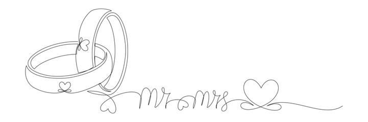 continuous line drawing of a wedding ring. for a romantic wedding concept decoration 1