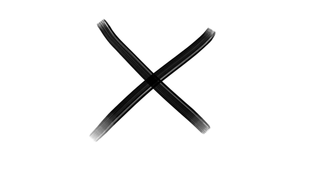 Black hand-drawn cross mark symbol isolated on transparent background for error icons, wrong answer signs, and graphic design elements