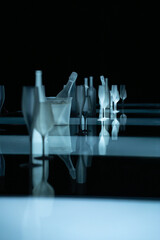 Verres, coupes, bouteilles, champagne, alcools