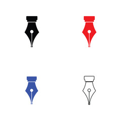Fountain Pen Nib Collection Vector Illustration, Writing Tools, Calligraphy, Red, Blue, and Black Ink Pens
