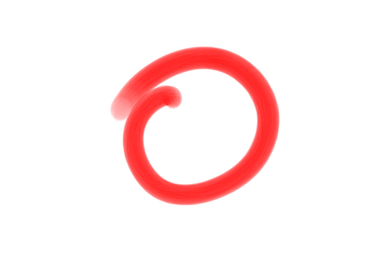 Red hand-drawn spiral circle isolated on transparent background for highlights, emphasis marks, and creative graphic design elements