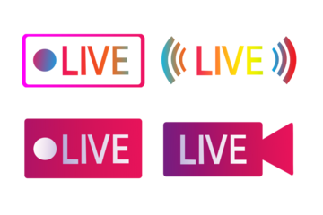 Colorful Live Streaming Icons Set – Gradient Broadcast, Recording, and Online Streaming Badges