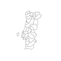 Fototapeta premium Art of outline map of portugal divided into its administrative regions, isolated on transparent background