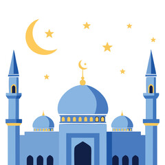 Blue mosque with crescent moon and stars for ramadan celebration