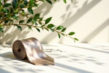 Elegant Beige Silk Tie with Leaf Shadows